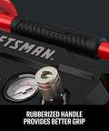 Close-up of the two gallon portable air compressor with one third HP max, featuring a rubberized handle for better grip