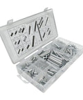 Super Cool 200 Piece Spring Assortment Kit Packed With Essential Extension Compression And Torsional Springs For Your Awesome Home DIY Hardware Projects And Repairs Today., 200-piece silver metal spring assortment in storage box