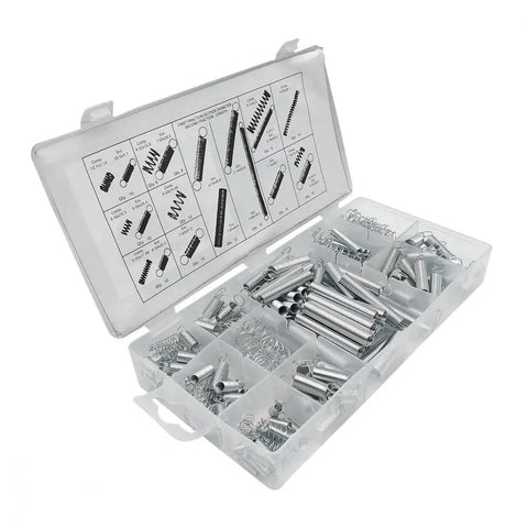 Super Cool 200 Piece Spring Assortment Kit Packed With Essential Extension Compression And Torsional Springs For Your Awesome Home DIY Hardware Projects And Repairs Today., 200-piece silver metal spring assortment in storage box