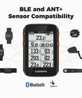 Wireless GPS Bike Computer With Auto Backlight And Cadence Speed Sensor BC200 Cycling Data Tracker Bluetooth 5.0 shown with compatible sensors.