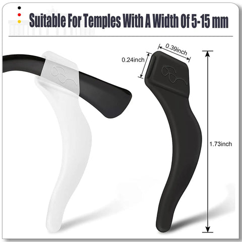 Anti Slip Eyeglass Ear Grips Set, 20 Pairs Silicone Temple Tips For Glasses And Sunglasses, Ultra Thin 0.11 Inch, black and white grips