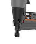 Close-up of the Straight Shooting Pneumatic 3 In 1 Nailer And Stapler showing 16 gauge finish nail attachment for detailed work.
