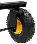 Totally Savage Six Wheel All Terrain Furniture Dolly With 1200 Pound Capacity Built Like A Tank For Heavy Duty Moving Rugged Carbon Steel Frame And Rock Solid Rubber Wheels For Easy Move On Carpet Tile Floors And Bumpy Concrete Ground, close-up of 10in rubber wheel on carbon steel frame