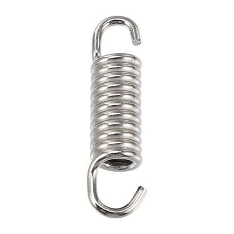 Stainless steel exhaust pipe spring with hooked ends, 43mm (1.69") size.