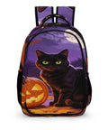 Halloween Black Cat Pumpkin Print Unisex Backpack With Large Capacity For School Travel Or Everyday Use Durable Polyester Comfortable Straps Smooth Zipper Spooky Cute Daypack