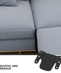 Sectional Sofa Connector Set 4 Piece Iron Brackets With Screws for secure modular couch assembly next to gray sectional sofa.