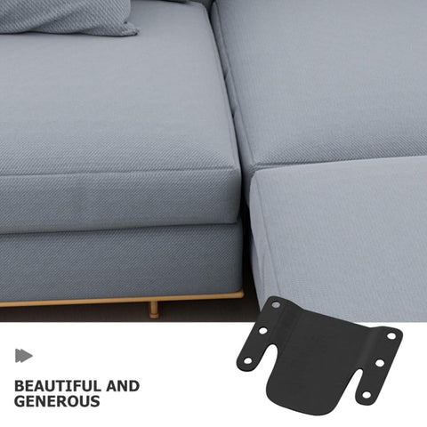 Sectional Sofa Connector Set 4 Piece Iron Brackets With Screws for secure modular couch assembly next to gray sectional sofa.