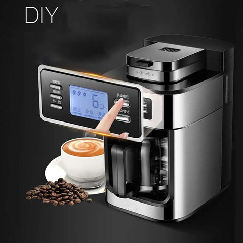 Legit Automatic Drip Coffee Maker With Built In Burr Grinder Smart Temp Control Programmable Timer and One Touch Brew displayed with a cup of coffee.