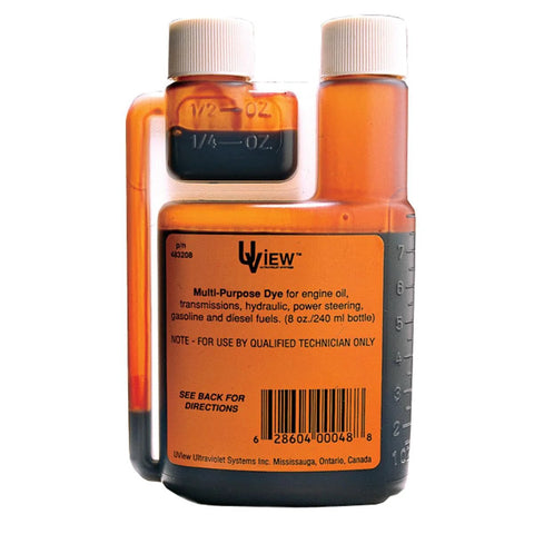 UVIEW Multi-Purpose Dye bottle, 8 oz, orange liquid for engine oil and transmissions
