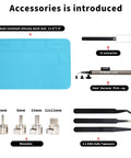 Hot Air Rework Station For Electronics Repair With Fast Heat Up, 3 Memory Presets accessories including silicone mat, nozzles