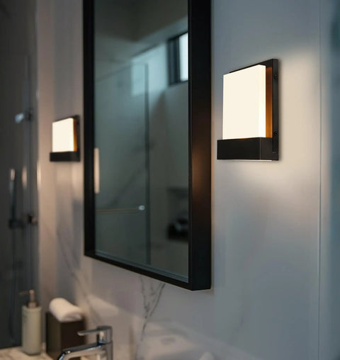 Slick 24 Inch Vanity Light With Three LED Sconce Bars, 3000K Warm White, mounted beside mirror on bathroom wall