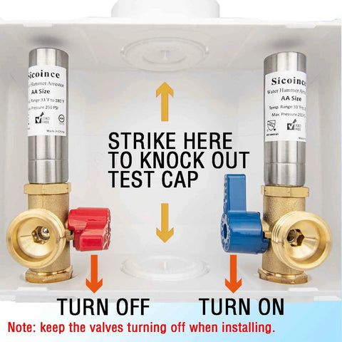 Washing Machine Outlet Box With Water Hammer Arrestor And 1/4 Turn Ball Valves, Easy Install, Reduces Hammering, Banging Noise
