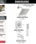 Dimensions of Geist 14 Series Square Bathtub And Shower Faucet Set With Chrome Shower Head And Handle Valve Trim Kit Chrome Finish