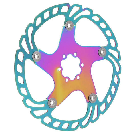 Rock Solid Metal Disc Brake Pads For Mountain Bikes With Five Nail Design delivering beast mode stopping power fits hydraulic mechanical brakes 203mm lightweight killer trail replacement close-up of colorful rotor.