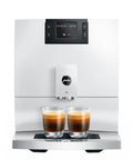 Piano White Super Automatic Coffee Machine With Pro Aroma Grinder And Pulse Extraction Tech For Straight Barista Quality Crema Hassle Free Dual Cup Serving In A Clean Compact Setup with two espresso cups.