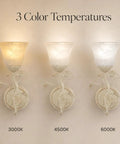 Folux Battery-Operated Vintage White Flower Wall Sconce Set of 2 showing three color temperature options on wall