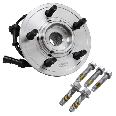 Front Wheel Bearing Hub Assembly for Ford Explorer 2002 2005 Lincoln Aviator 2003 2005 Mercury Mountaineer 2002 2005 5 Lug With ABS Sensor Wire 2 Pack Front Hubs Replacement, showing bolts and ABS sensor wire.
