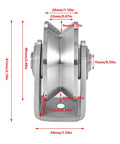 Side view of V Groove Wheel Set Stainless Steel Heavy Duty Wire Rope Pulley Block Sliding Gate Rollers with dimensions