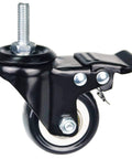 Close-up of 2 Inch Caster Wheels With M8x25mm Threaded Stem, 360 Degree Swivel, Double Brakes, Industrial Polyurethane Casters for DIY Tools