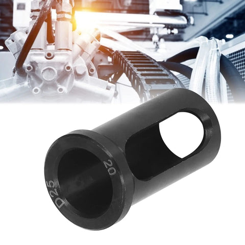 Lathe reducer sleeve, black alloy steel CNC tool accessory with side cutout and through bore