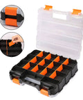 Two Piece Double Side Tool Organizer With Impact Resistant Polymer, 34 Compartment Hardware Box, Adjustable Removable Dividers