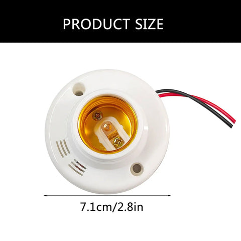 High Sensitivity E27 Sensor Light Socket With Sound And Light Control, top view, 7.1cm diameter, wiring visible