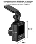 2K Dash Cam With WiFi And GPS, side view showing measurements, 1.5 inch IPS screen, black mini design.