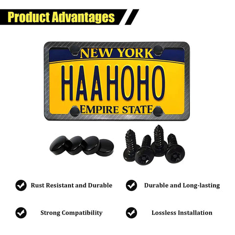 Hella Tough Anti Theft License Plate Screws Kit With Stainless Steel Tamper Proof Bolts and Rust Resistant Fasteners displayed with license plate and screws.