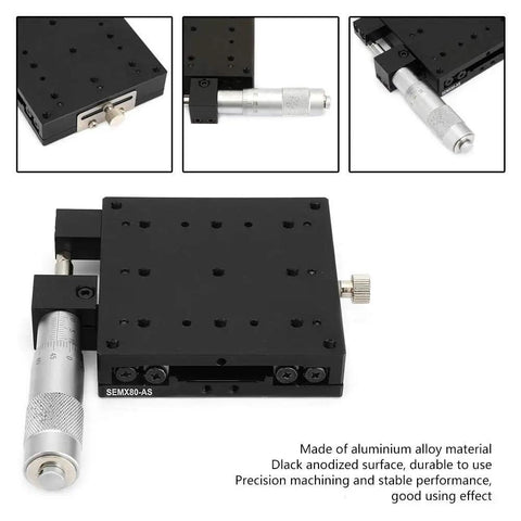 Kickass X Axis Linear Stage 80x80 mm With Micrometer Manual Translation Aluminum Alloy Black Anodized Finish Single X Slide