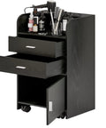 Mobile Salon Station On Wheels For Hair Stylists And Barbers Sleek Black Trolley Cart With Swivel Casters Pro Grade Organizer