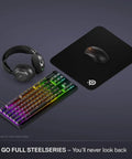 QcK Medium Gaming Mouse Pad With Non Slip Silicone Rubber Base For Peak Tracking And Pro Grade Game Ready Sensor Performance 320 By 270 mm with keyboard and headset