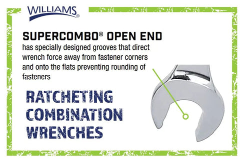 Close-up of chrome finish open end from 4-Piece Reversible Ratcheting Combination Wrench Set With Chrome Finish Open And Box End Wrenches.