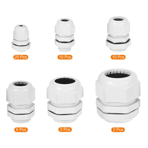50 Pcs Cable Gland Kit With 1/4 In To 1-1/4 In Size Connectors Nylon Grey Durable Seals varying sizes shown together