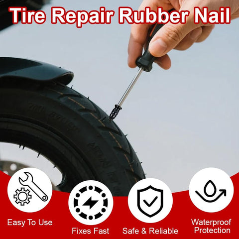Person using the 84 Piece Tire Repair Kit With Screw In Plugs For Punctures And Holes Fast Grab And Go Tubeless Flat Emergency Repair Tool Set