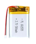 3.7V LiPo Battery 500mAh 602535 Rechargeable Lithium Polymer Pack with JST PH2.0mm Connector visible, white and orange casing