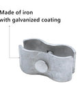 Close-up of galvanized steel kennel clamp from 10 Pack Built Tough Dog Kennel Clamps With Bolts And Nuts, 1-3/8 Inch Galvanized Steel Fence Panel Clamps For Round Pipe Frames, Temporary Dog Kennels, Chicken Coops, Metal Cages showing its iron construction and coating.