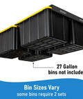 Overhead Garage Storage Rack System For Ceiling Tote Bins Heavy Duty Hanging Rails Metal Shelving For 27 Gallon Totes 4 Set Black Bin Organization Solution