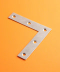 Beefy Stainless Steel L Shape Corner Brace For Wood And Metal Fixing Great Shelf Cabinet Support Pack Of 10 80x80mm 1.5mm Thick With 5 Holes 4.5mm Each Rustproof And Durable on orange background
