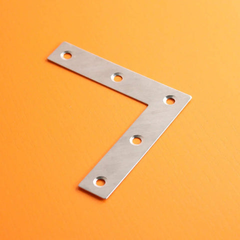 Beefy Stainless Steel L Shape Corner Brace For Wood And Metal Fixing Great Shelf Cabinet Support Pack Of 10 80x80mm 1.5mm Thick With 5 Holes 4.5mm Each Rustproof And Durable on orange background
