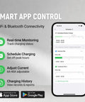 Smart app control interface for Top Shelf Level Two EV Charger Up To Forty Amps 240 Volt Home Electric Vehicle Charging Station.