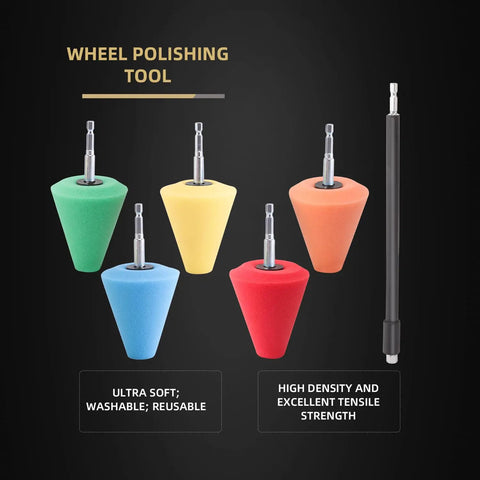 Five Piece Pro Grade Car Polishing Cone Kit For Your Drill, Buffing Sponges And Polishing Ball, 5 Pack Buffers For Waxing Sealing And Detailing