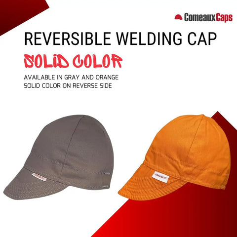 Reversible Welding Cap 6 Panel 100 Percent Cotton Solid Grey And Orange Medium Crown Size Seven And A Half Soft Brim Welders Hat
