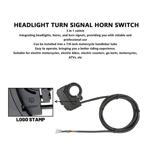 All In One 3 In 1 Headlight Horn Turn Signal Switch For Electric Bikes Motorcycles Scooters And ATVs On Off Control with 22mm Bar