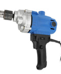 Heavy Duty Corded Mixing Drill With Six Speed Settings Up To Three Thousand Rpm close-up view with ergonomic handle and steel chuck.