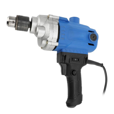 Heavy Duty Corded Mixing Drill With Six Speed Settings Up To Three Thousand Rpm close-up view with ergonomic handle and steel chuck.