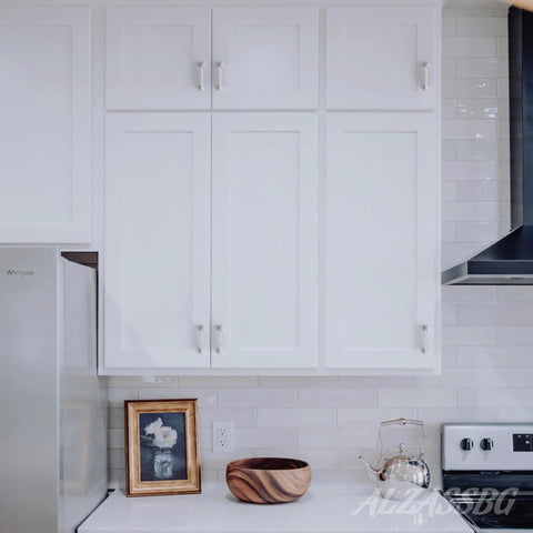Six Pack White Marble Zinc Alloy Cabinet Pulls Solid Construction With 96 Mm Hole Centers in modern kitchen