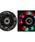64mm LED Inline Luggage Wheels With Bearings Two Pack for Skate Ripstik style suitcases, showing lit and unlit views.
