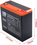 Rechargeable sealed lead-acid battery dimensions 181x78x170mm with charging instructions on side.