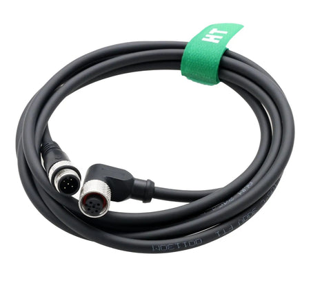 Coiled M12 5-Pin Right Angle Power And Data Cable A Coded For Industrial Actuators And Sensors 60V AC DC 4A with gold contacts.