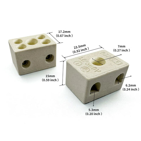 Ceramic terminal block wire connectors, porcelain high-temp; 6-pack, two blocks shown for oven/power distribution